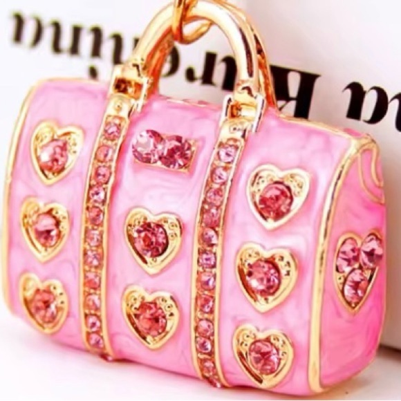 Pink Enamel & 🩷-Shaped Crystal Handbag Bag Charm/Keychain, NIP - Picture 2 of 2